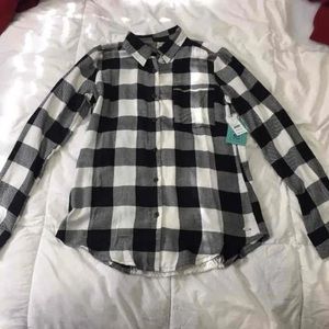 Women Rip curl button up flannel. Black and white.